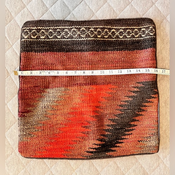 HANDMADE 16”x16” Wool Rug Accent Pillow Cover From Old Handwoven Wool Kilim Rug - Picture 6 of 7